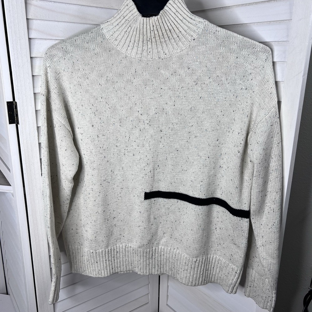 Wynne Layers Mock Neck Cable Knit‎ Sweater Off white Speckled Size Medium EUC!!